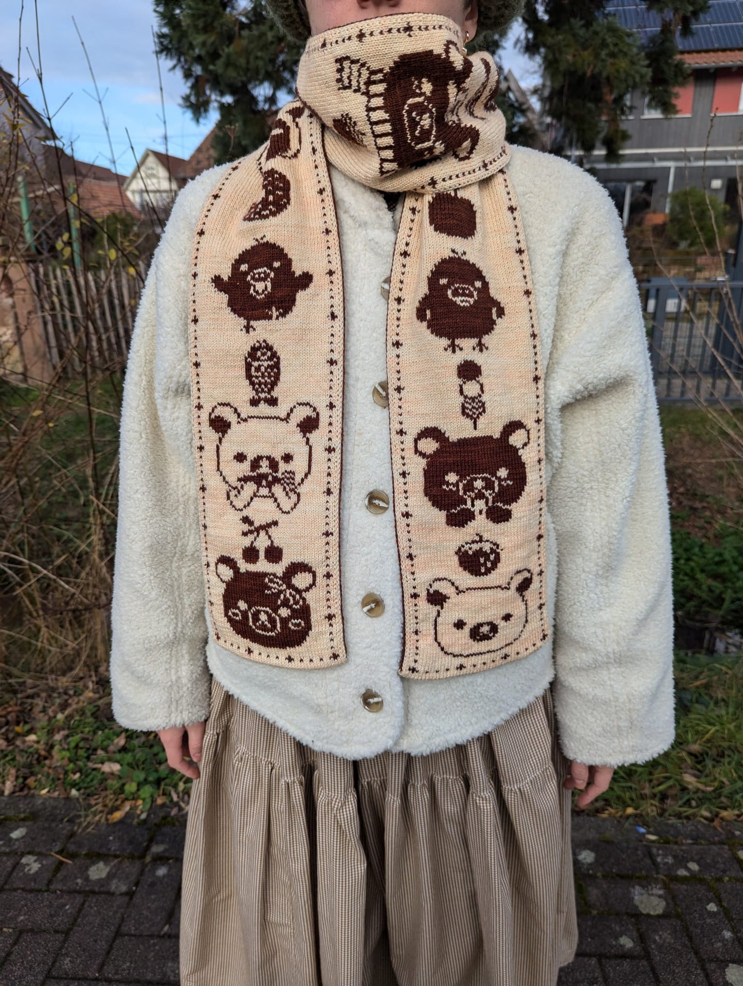 Cozy Bear and Bird Scarf Knitting Pattern