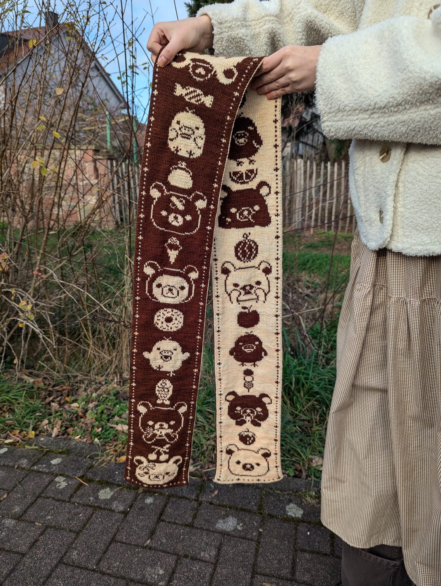 Cozy Bear and Bird Scarf Knitting Pattern