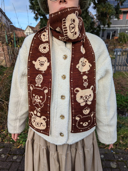 Cozy Bear and Bird Scarf Knitting Pattern